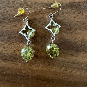 Elegant Silver and Green Dangle Earrings